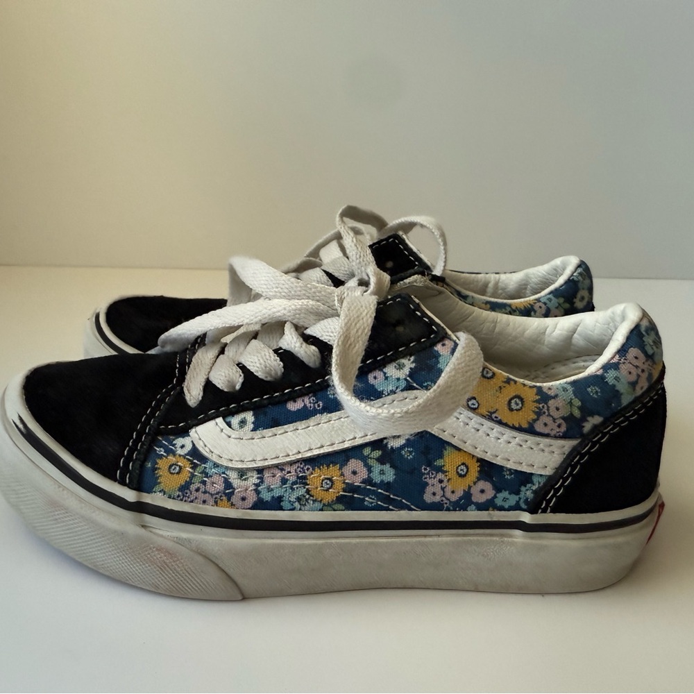 Vans Kids Floral Canvas Sneakers - Black, White, and Blue